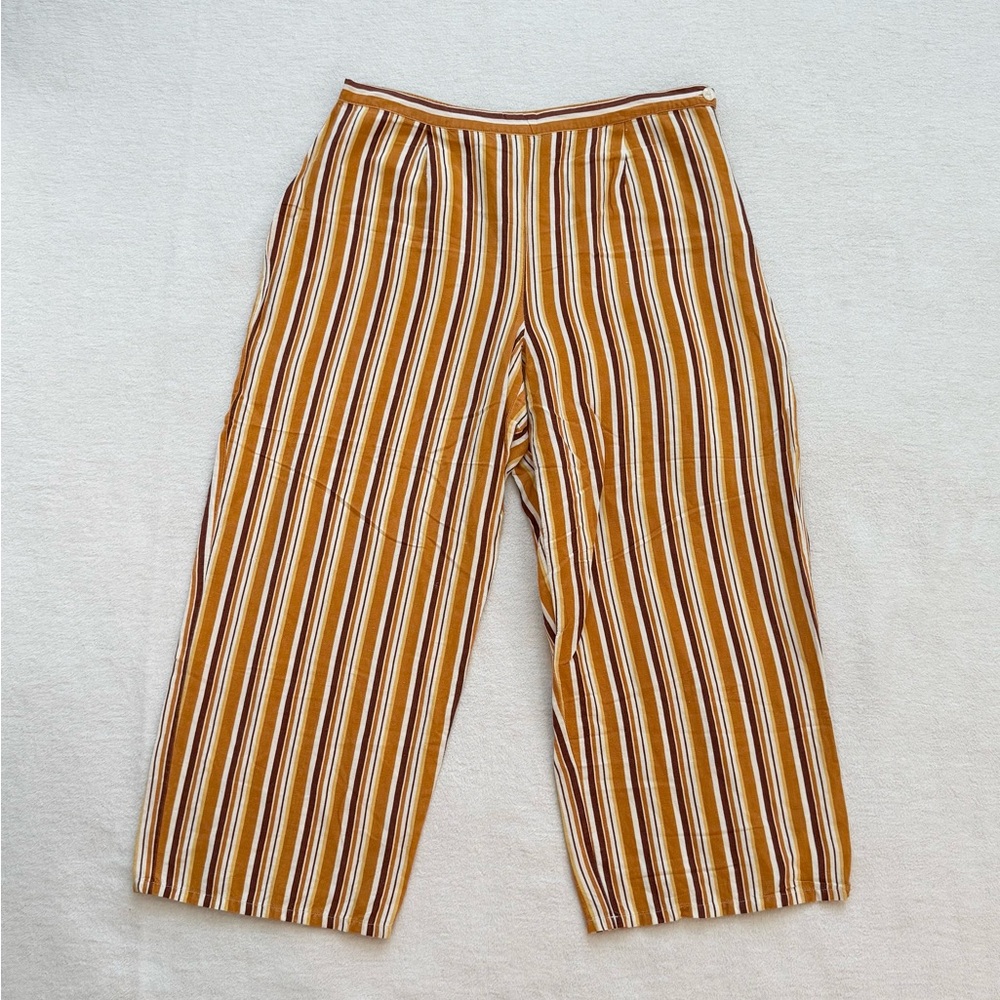 metrostyle Striped Cropped Pants in Mustard, White & Brown
